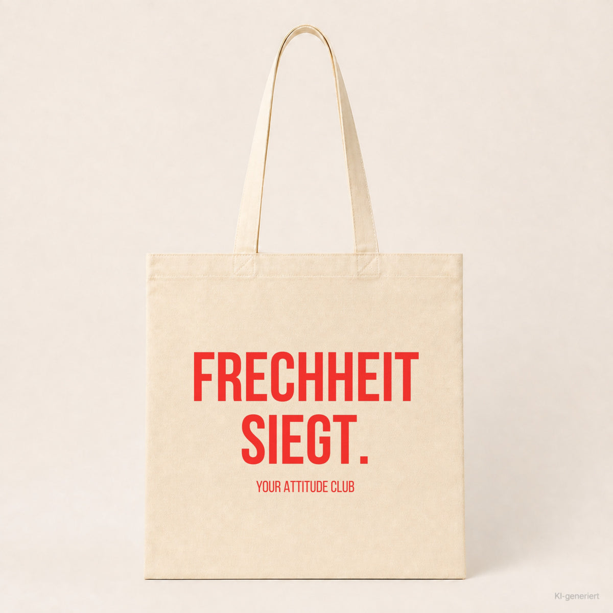 Frechheit siegt. – Stoffbeutel mit Spruch beige, Produktansicht