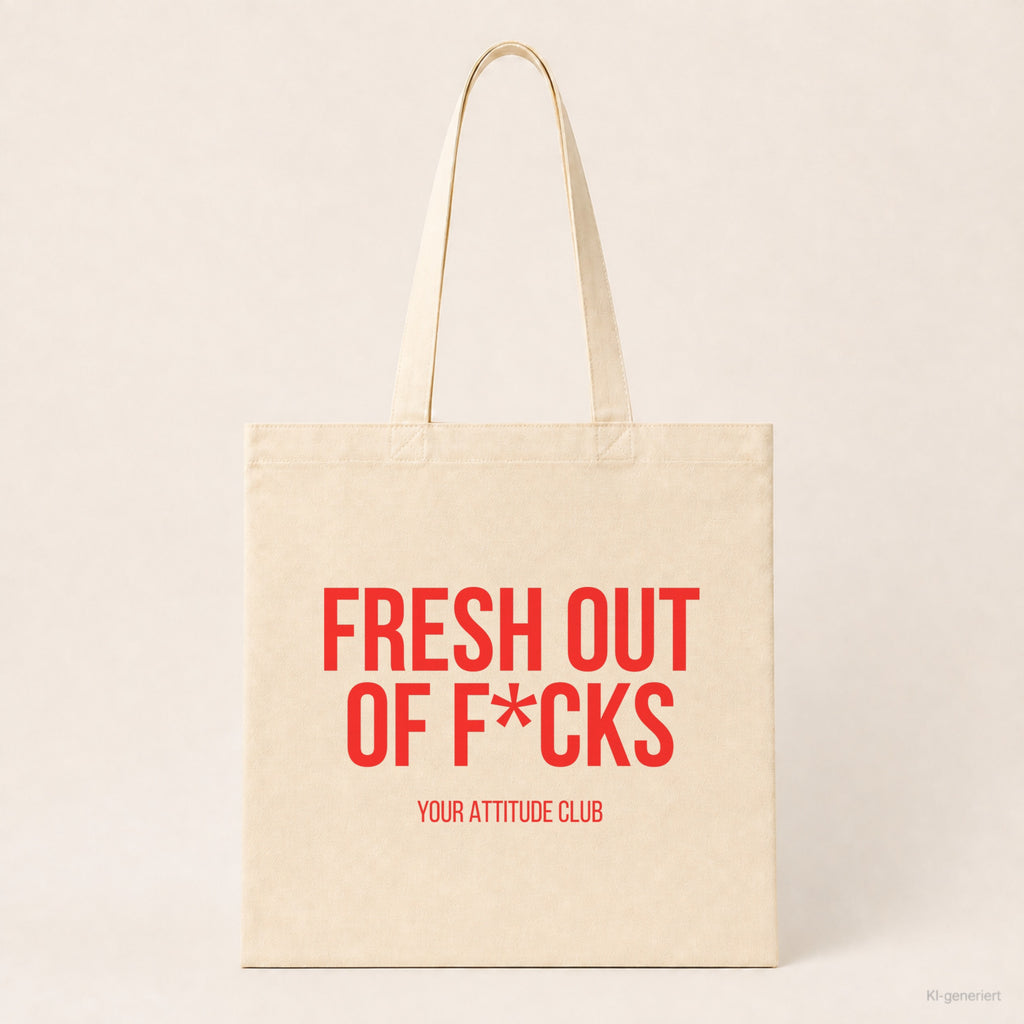 Fresh out of f*cks – Stoffbeutel mit Spruch beige, Produktansicht