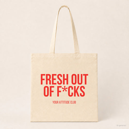 Fresh out of f*cks – Stoffbeutel mit Spruch beige, Produktansicht
