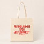 Freundlichkeit nach Verfügbarkeit. – Stoffbeutel mit Spruch beige, Produktansicht