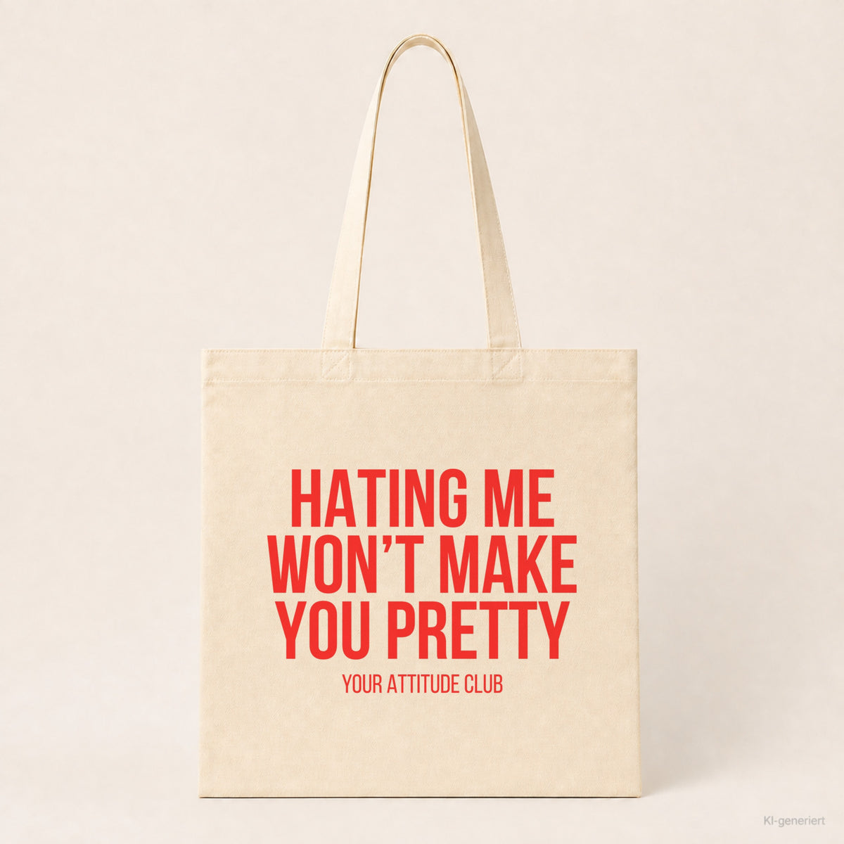 Hating me won't make you pretty – Stoffbeutel mit Spruch beige, Produktansicht