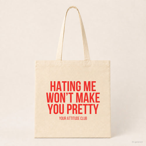 Hating me won't make you pretty – Stoffbeutel mit Spruch beige, Produktansicht