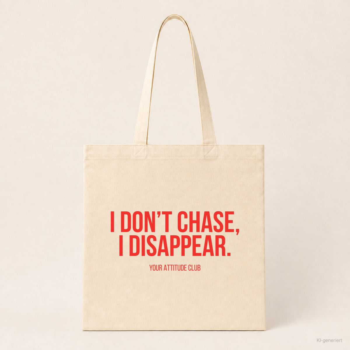 I don't chase, I disappear. – Stoffbeutel mit Spruch beige, Produktansicht