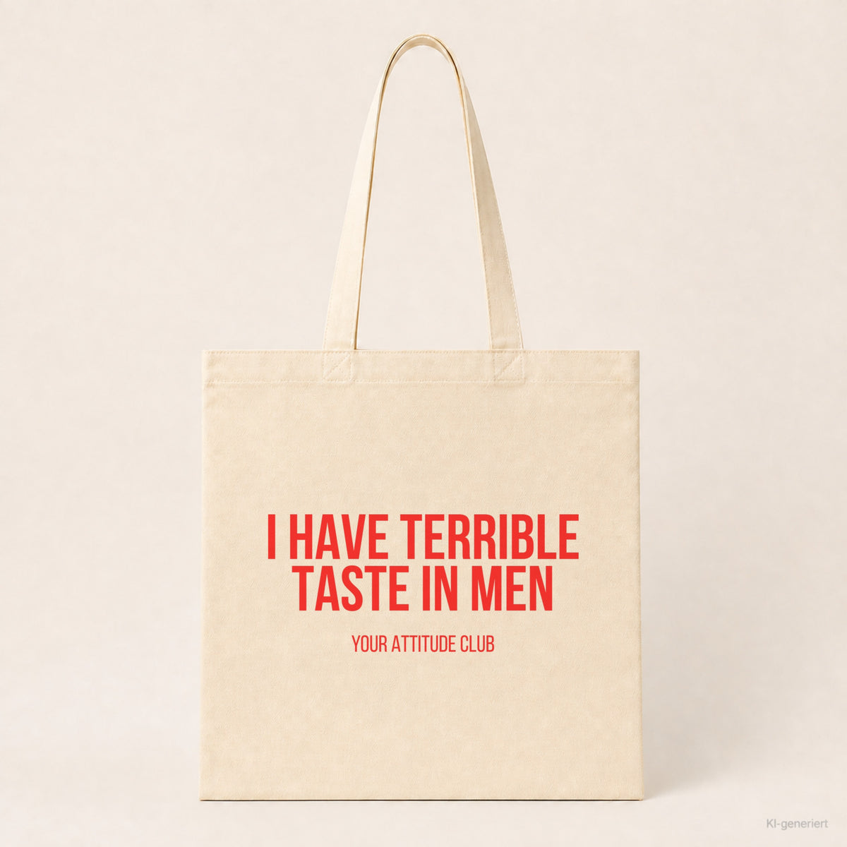 I have terrible taste in men – Stoffbeutel mit Spruch beige, Produktansicht