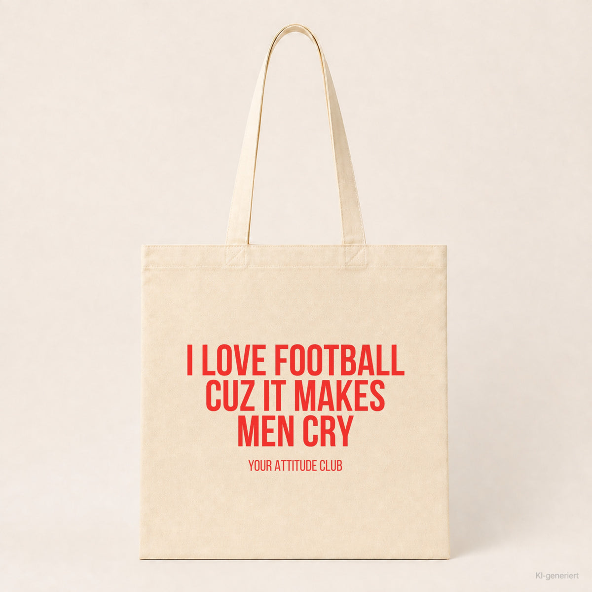 I love football cuz it makes men cry – Stoffbeutel mit Spruch beige, Produktansicht