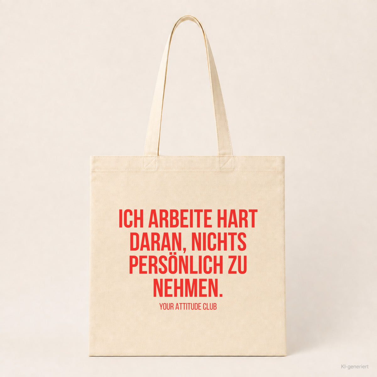Ich arbeite hart daran, nichts persönlich zu nehmen. – Stoffbeutel mit Spruch beige, Produktansicht