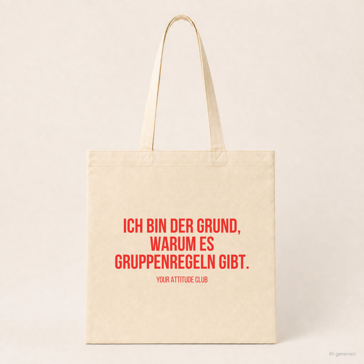 Ich bin der Grund, warum es Gruppenregeln gibt. – Stoffbeutel mit Spruch beige, Produktansicht