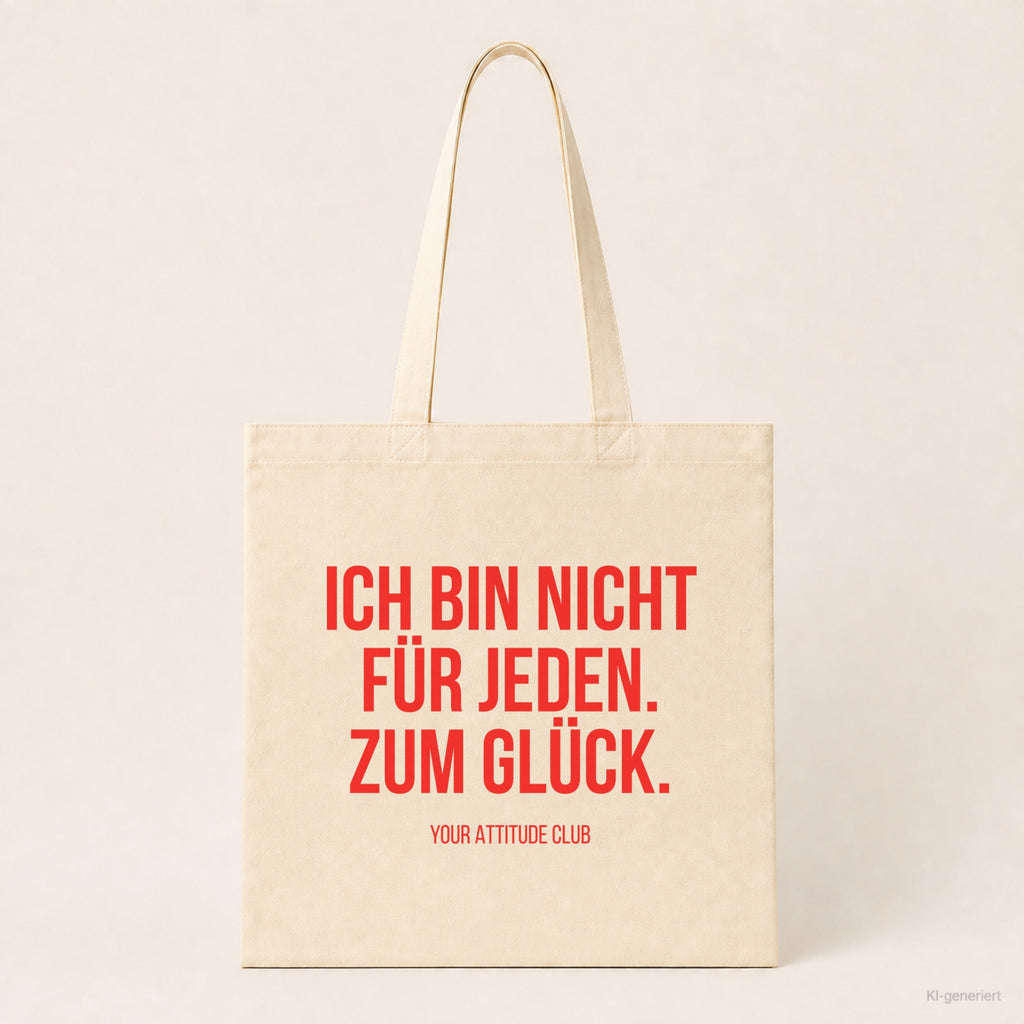 Ich bin nicht für jeden. Zum Glück. – Stoffbeutel mit Spruch beige, Produktansicht
