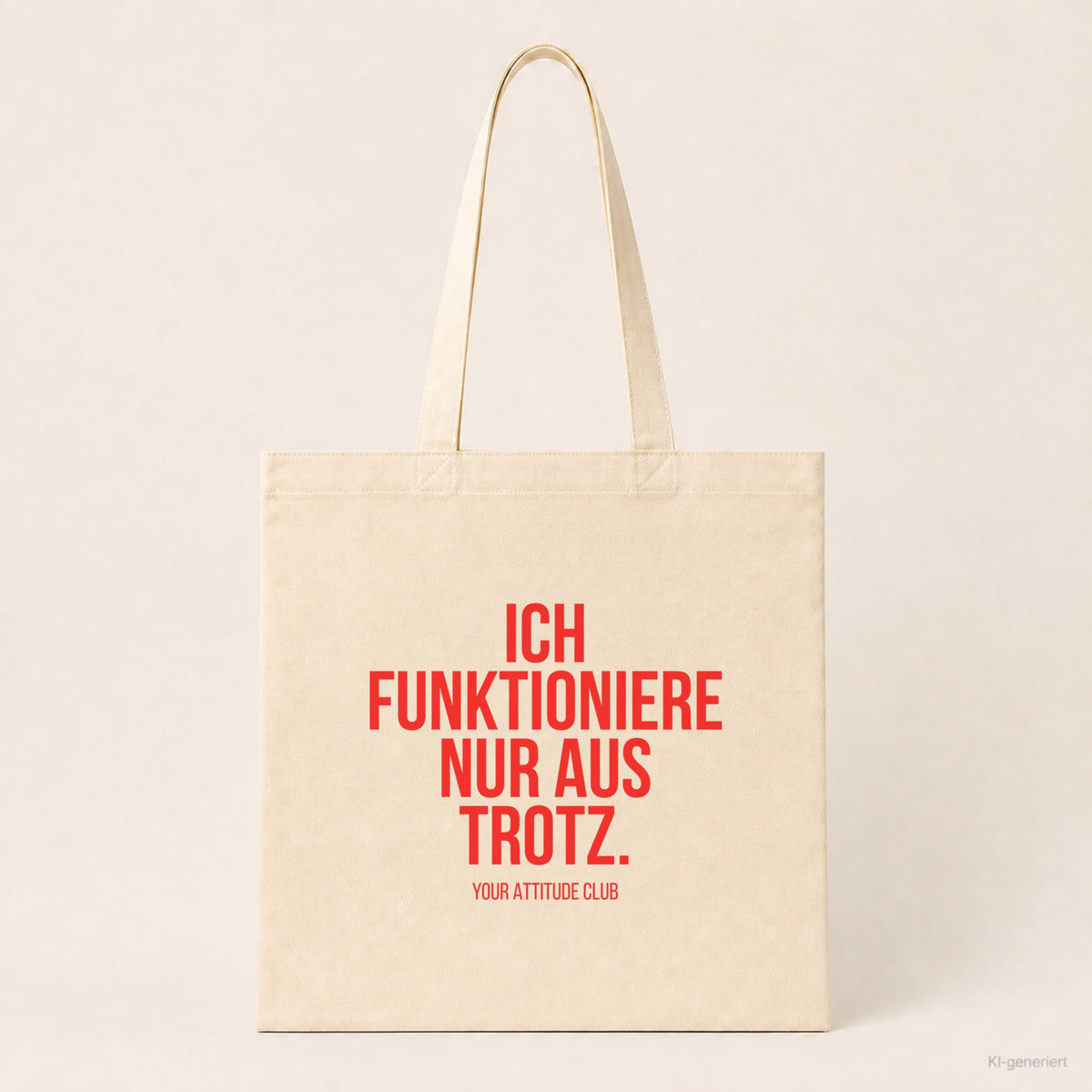 Ich funktioniere nur aus Trotz. – Stoffbeutel mit Spruch beige, Produktansicht