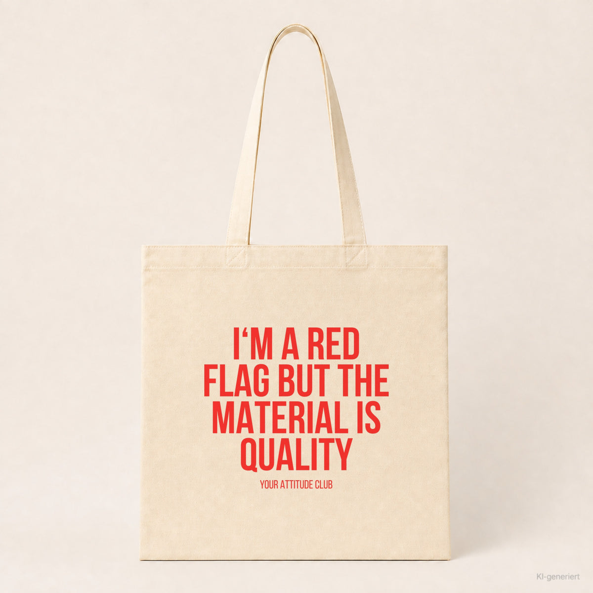 I'm a red flag but the material is quality – Stoffbeutel mit Spruch beige, Produktansicht