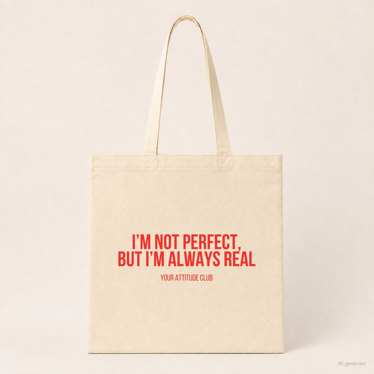 I'm not perfect, but I'm always real – Stoffbeutel mit Spruch beige, Produktansicht