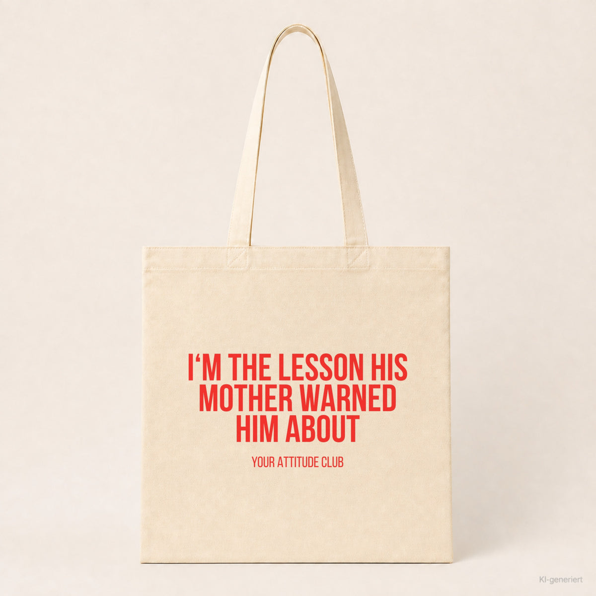 I'm the lesson his mother warned him about – Stoffbeutel mit Spruch beige, Produktansicht