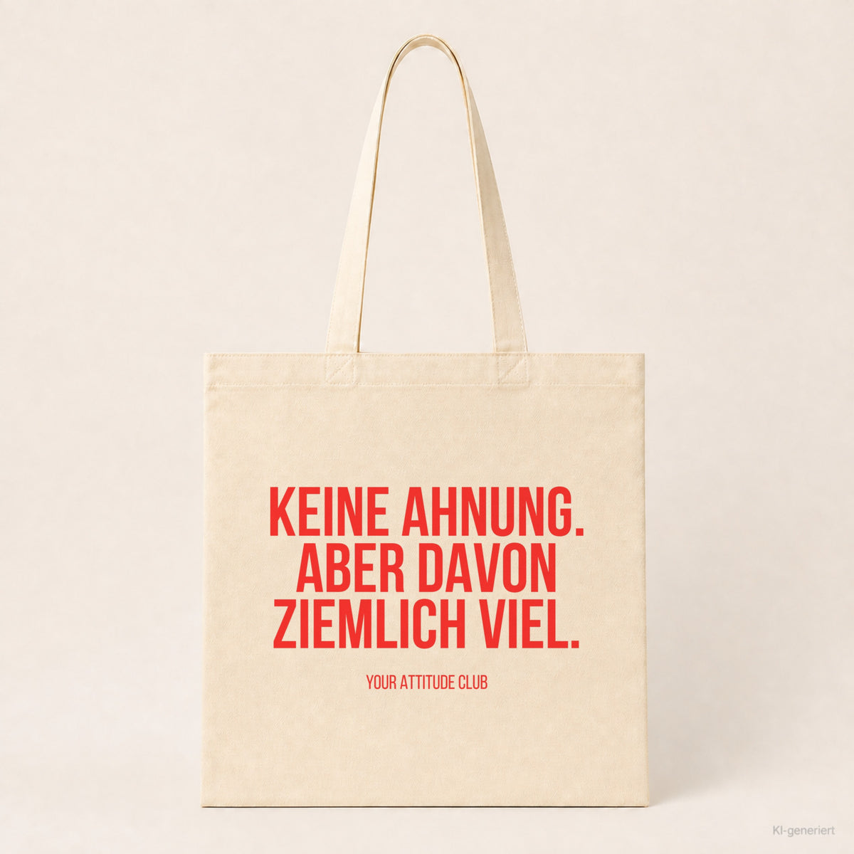 Keine Ahnung. Aber davon ziemlich viel. – Stoffbeutel mit Spruch beige, Produktansicht