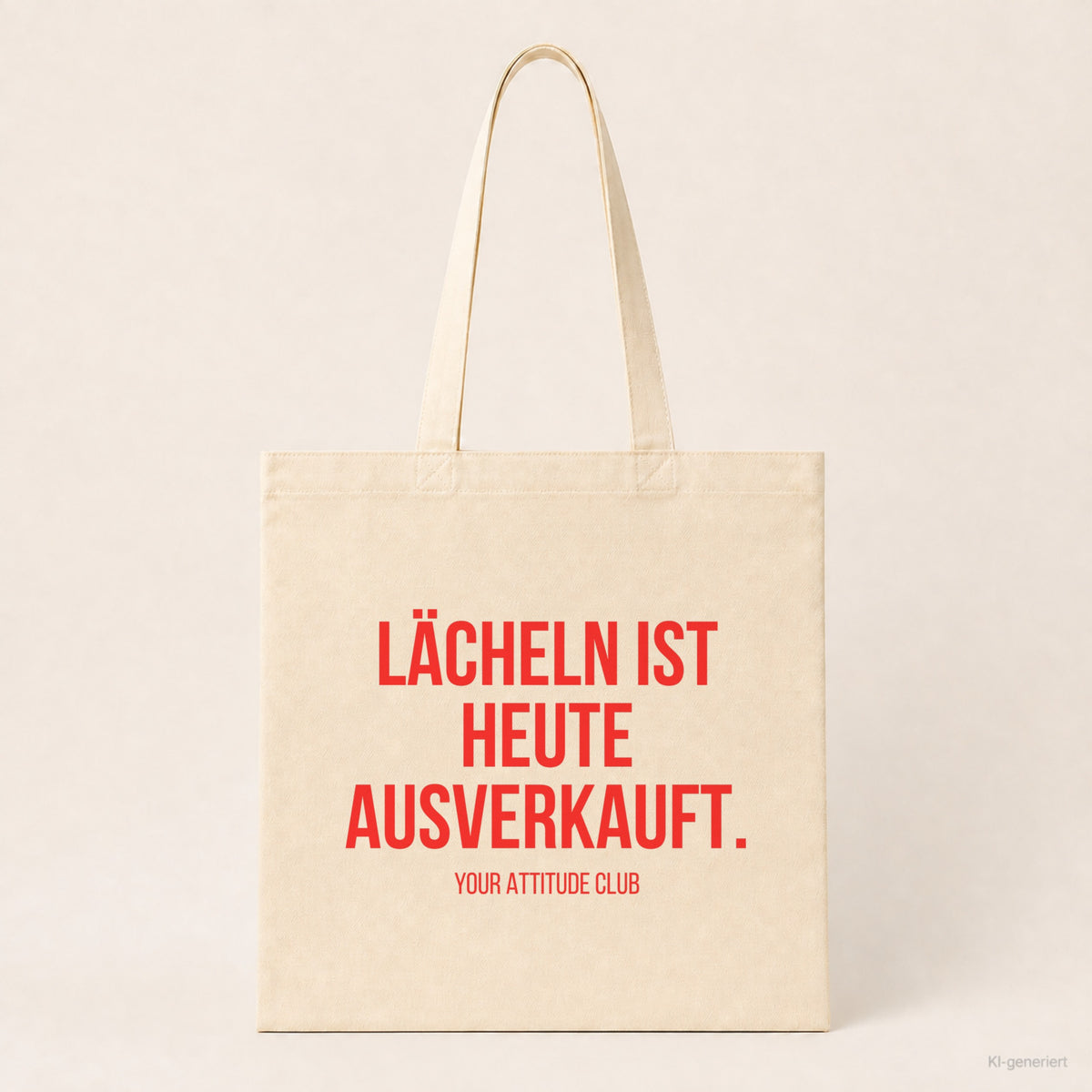 Lächeln ist heute ausverkauft. – Stoffbeutel mit Spruch beige, Produktansicht
