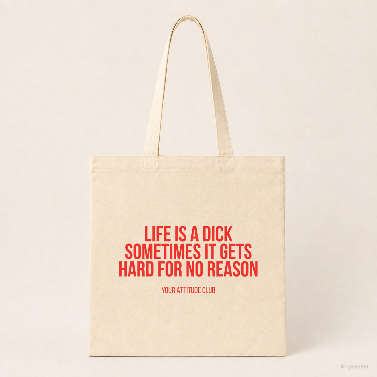 Life is a dick sometimes it gets hard for no reason – Stoffbeutel mit Spruch beige, Produktansicht