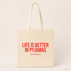 Life is better in pyjamas – Stoffbeutel mit Spruch beige, Produktansicht