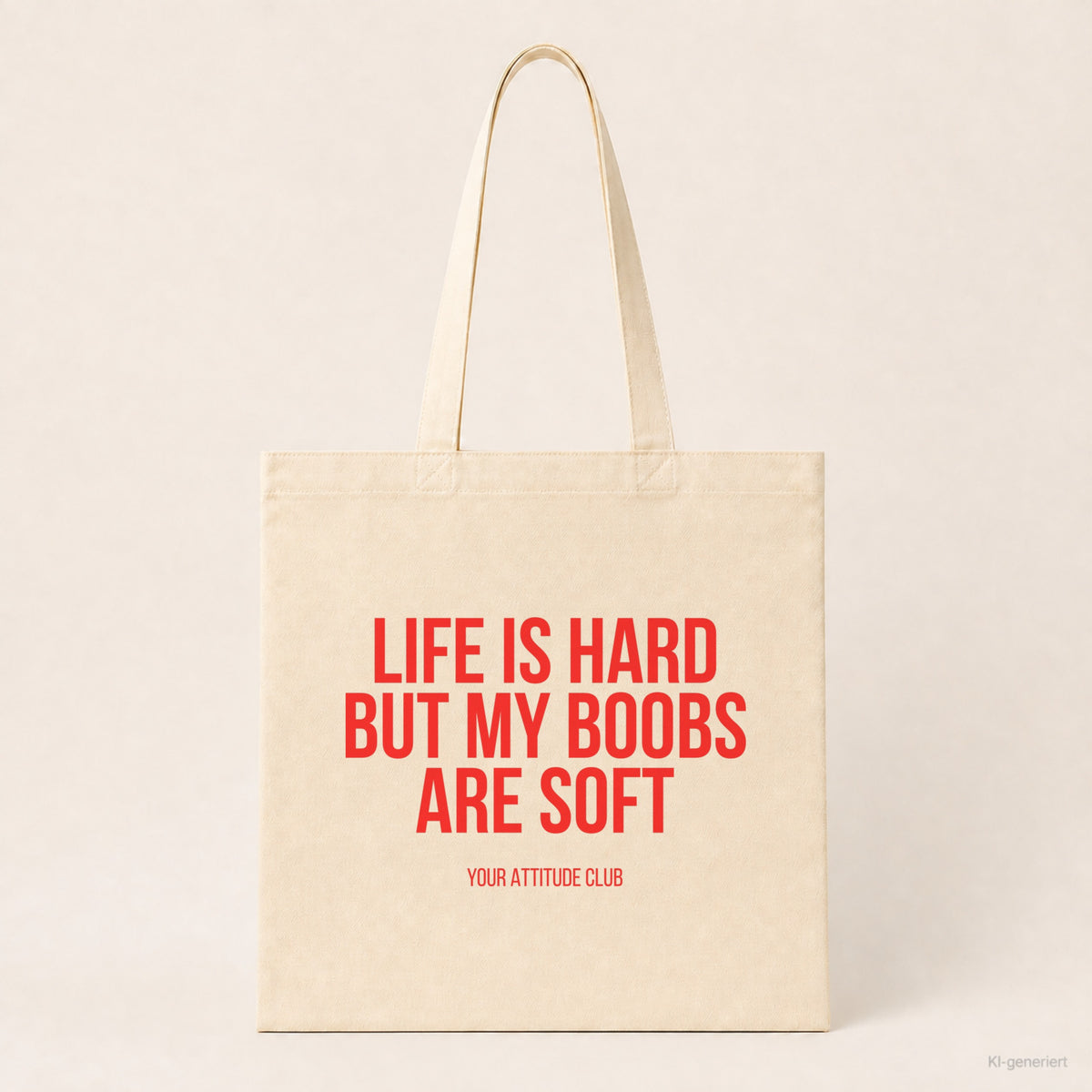 Life is hard but my boobs are soft – Stoffbeutel mit Spruch beige, Produktansicht