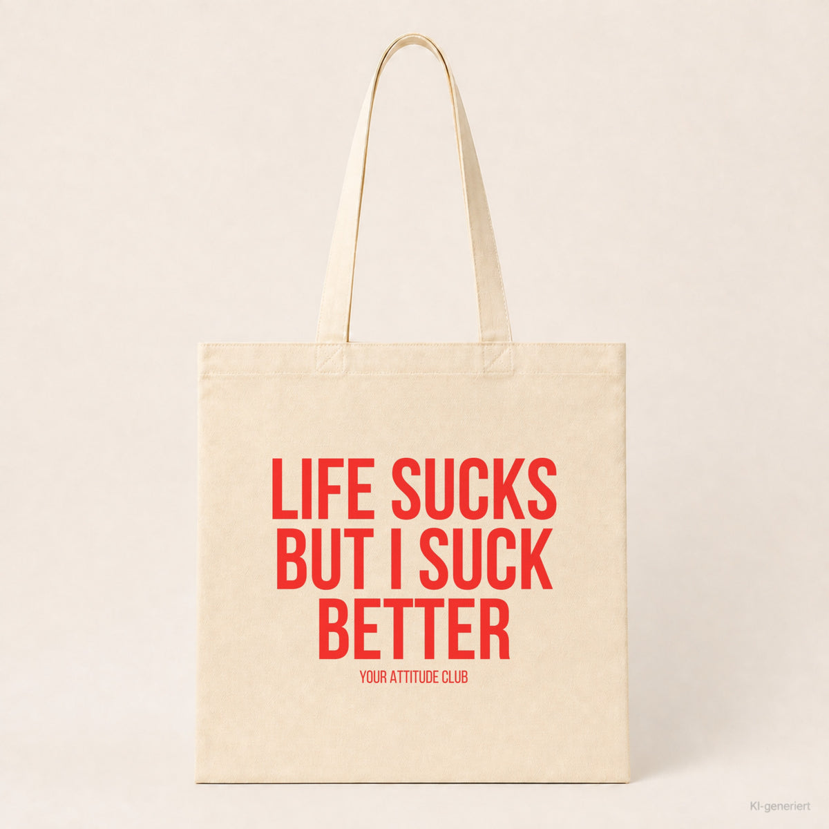 Life sucks but I suck better – Stoffbeutel mit Spruch beige, Produktansicht