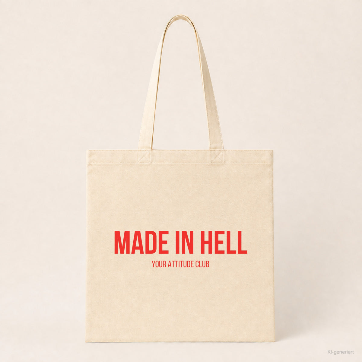 Made in hell – Stoffbeutel mit Spruch beige, Produktansicht