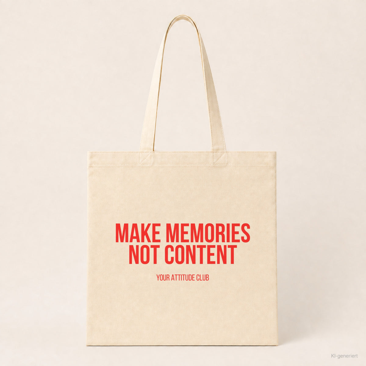Make memories not content – Stoffbeutel mit Spruch beige, Produktansicht