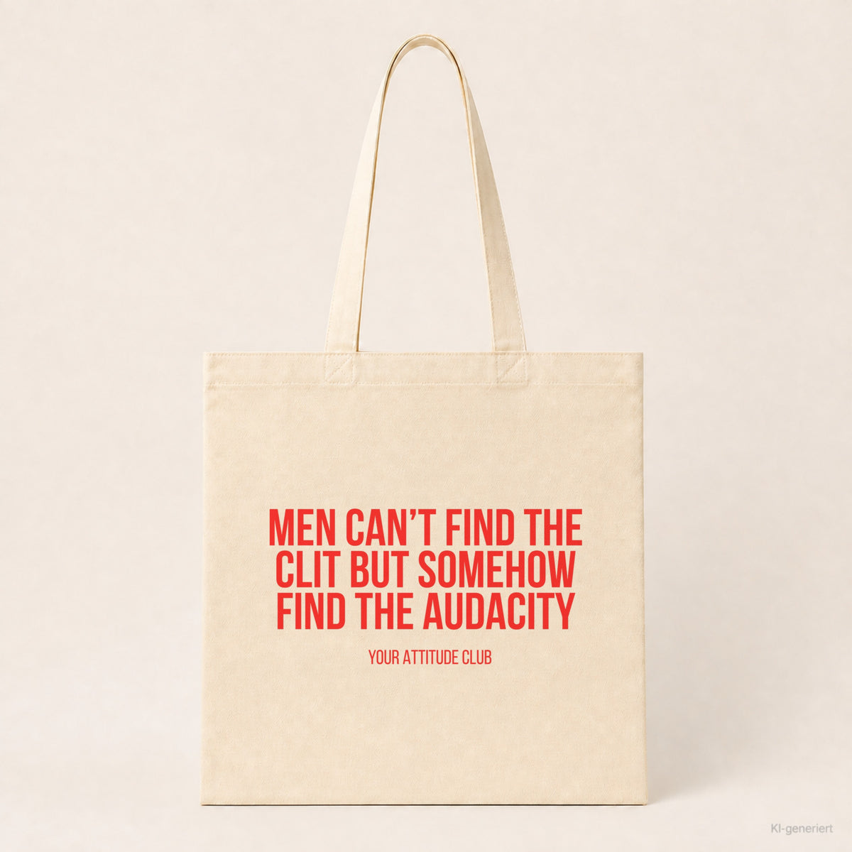 Men can't find the clit but somehow find the audacity – Stoffbeutel mit Spruch beige, Produktansicht