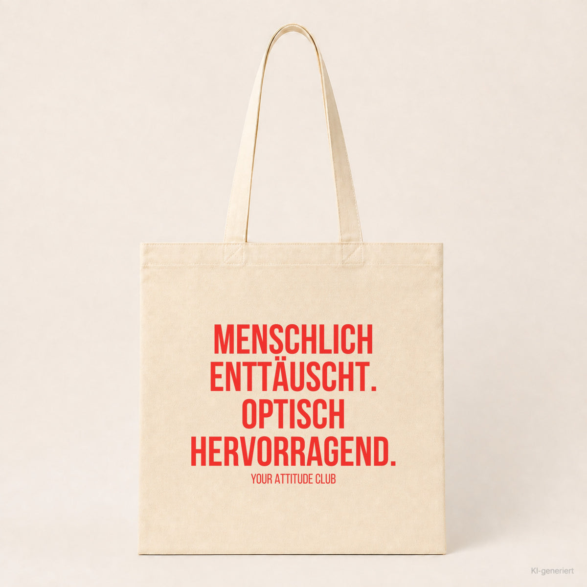 Menschlich enttäuscht. Optisch hervorragend. – Stoffbeutel mit Spruch beige, Produktansicht