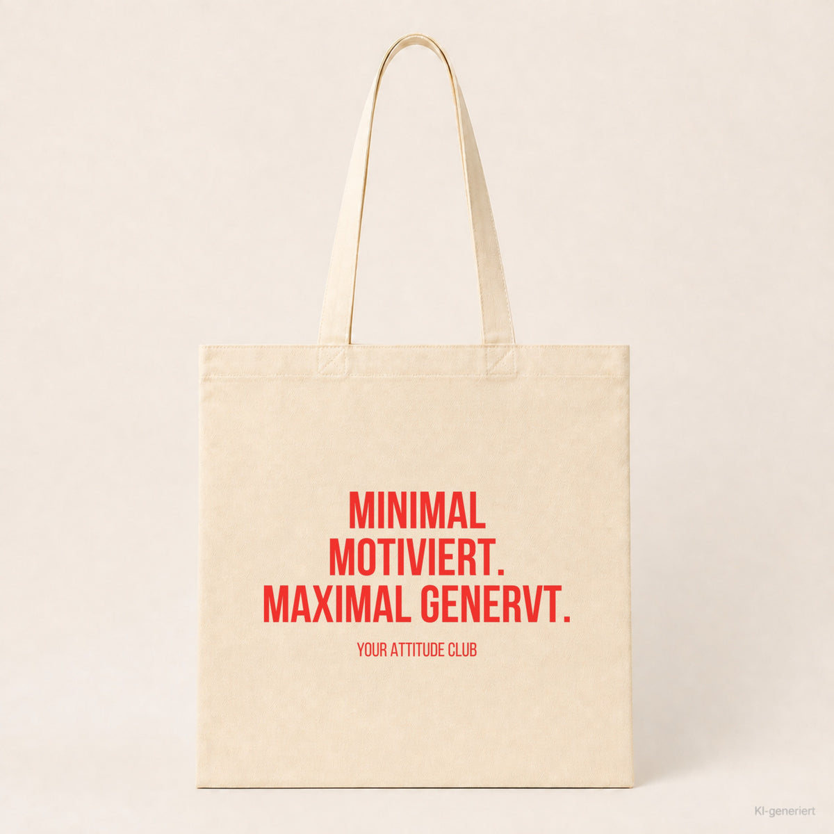 Minimal motiviert. Maximal genervt. – Stoffbeutel mit Spruch beige, Produktansicht