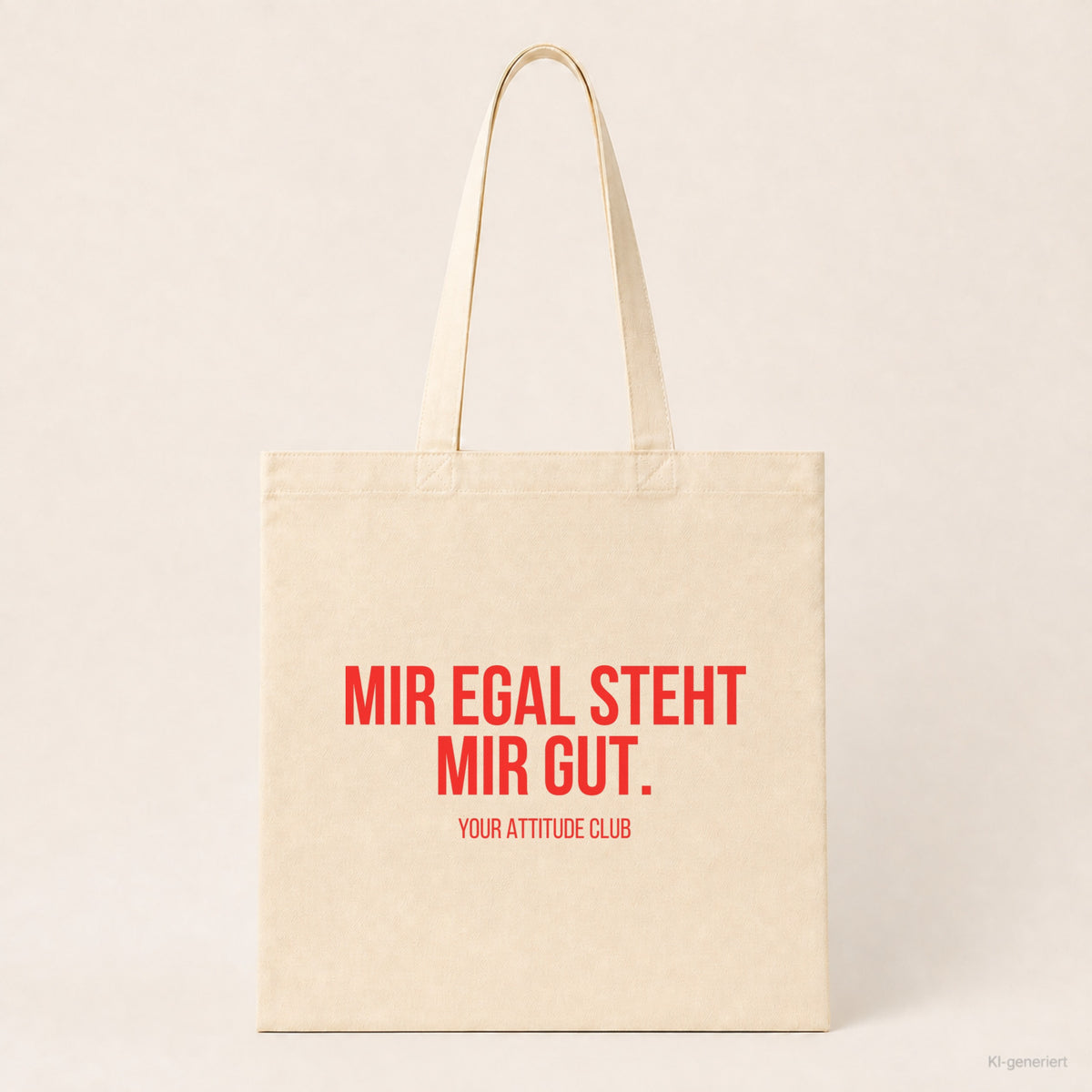 Mir egal steht mir gut. – Stoffbeutel mit Spruch beige, Produktansicht