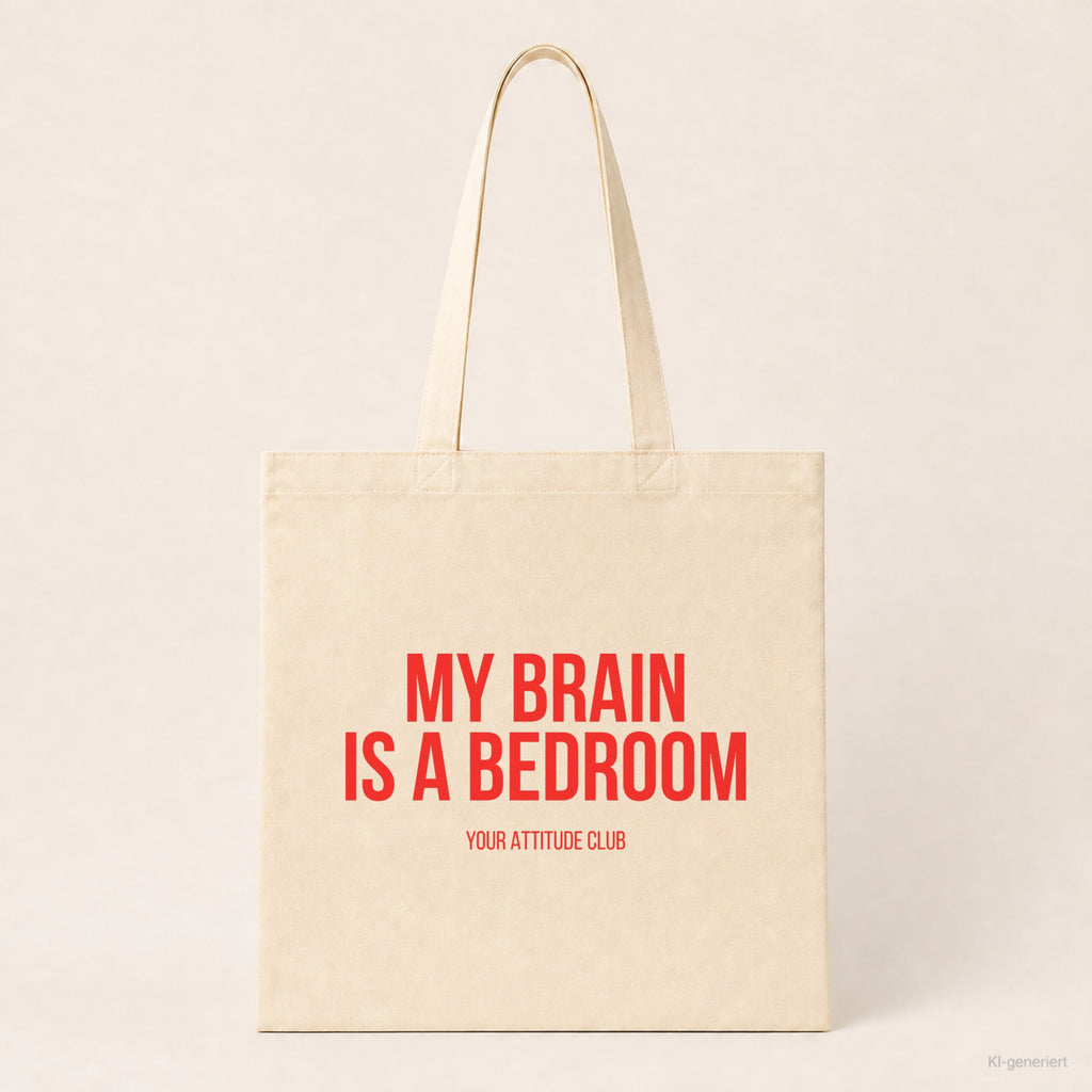 My brain is a bedroom – Stoffbeutel mit Spruch beige, Produktansicht