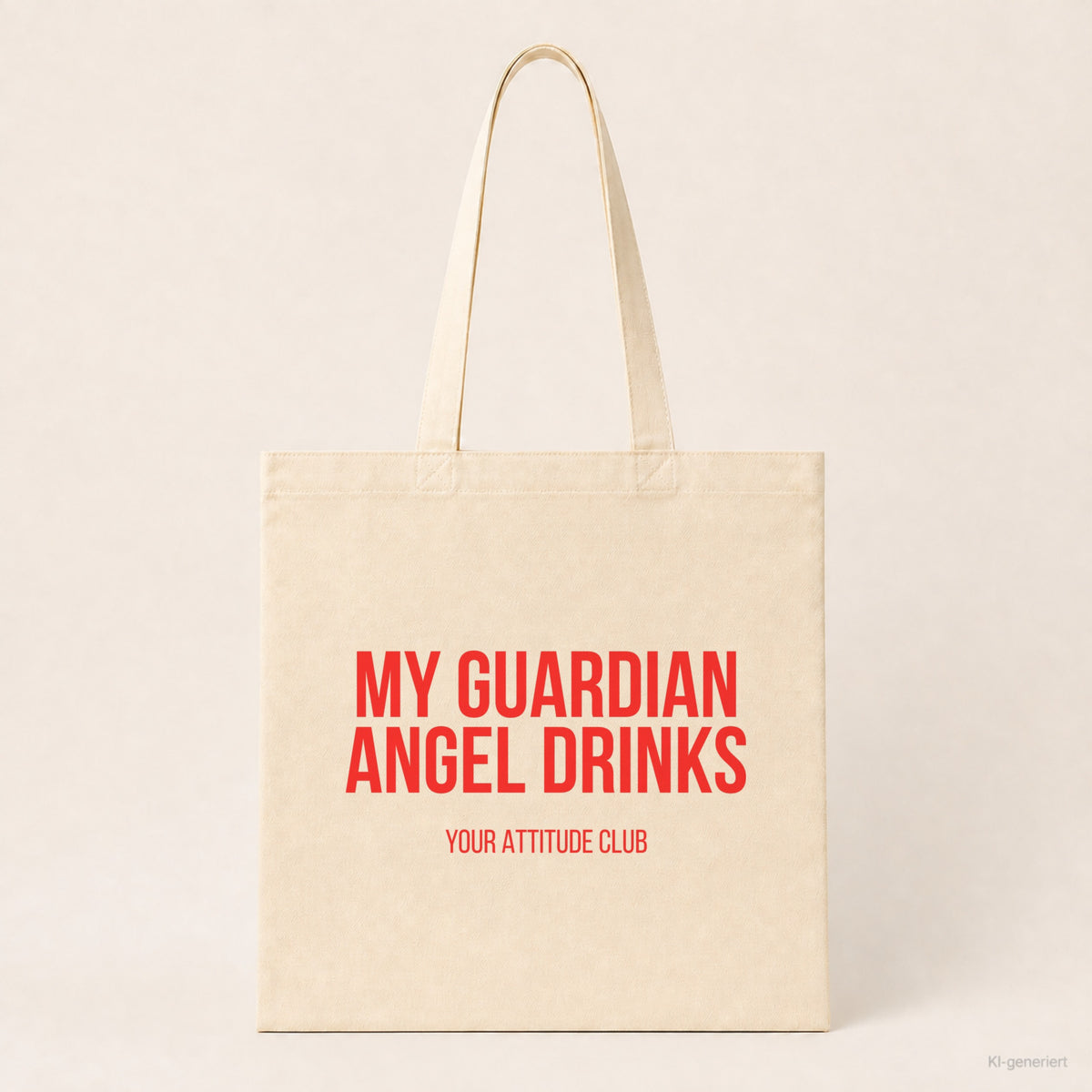 My guardian angel drinks – Stoffbeutel mit Spruch beige, Produktansicht