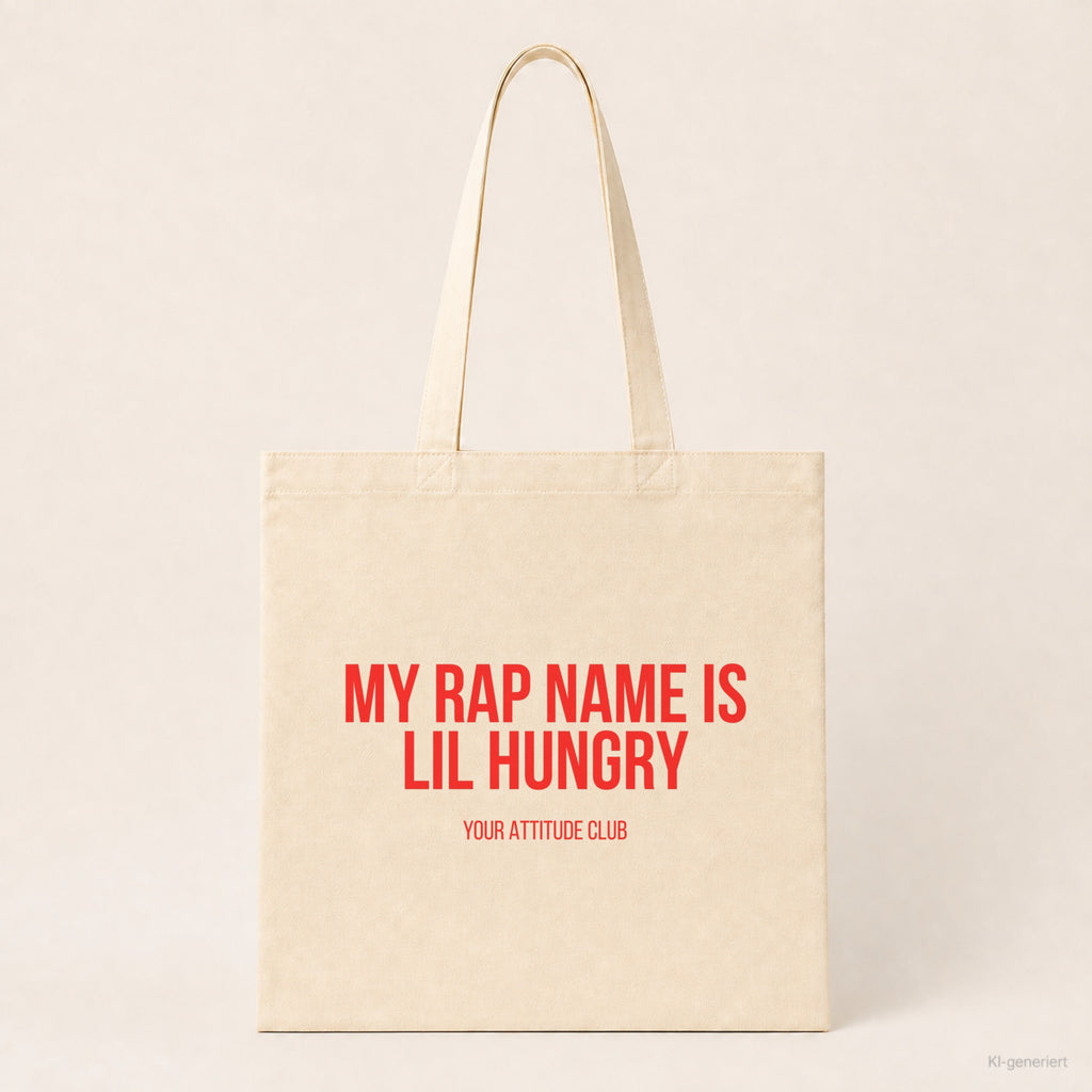 My rap name is Lil Hungry – Stoffbeutel mit Spruch beige, Produktansicht