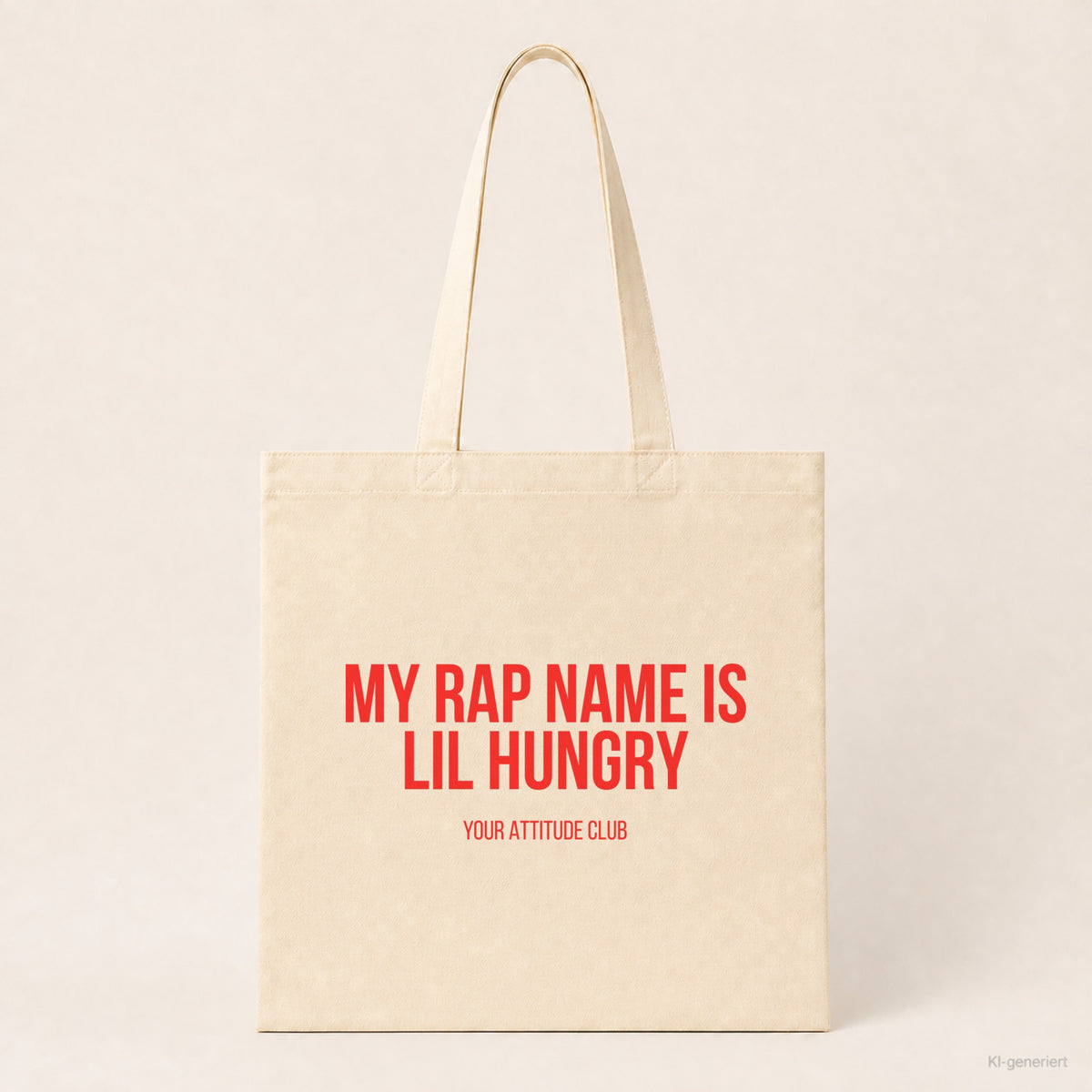 My rap name is Lil Hungry – Stoffbeutel mit Spruch beige, Produktansicht