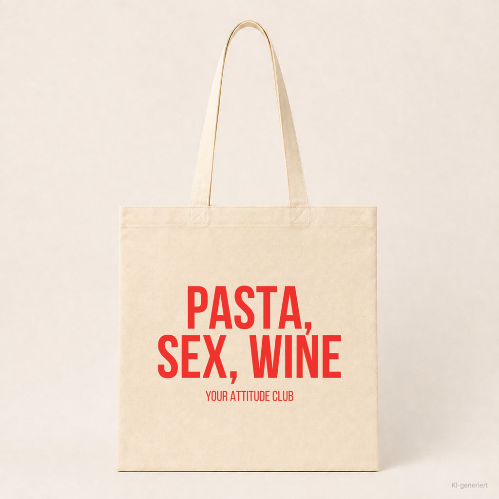 Pasta, sex, wine – Stoffbeutel mit Spruch beige, Produktansicht