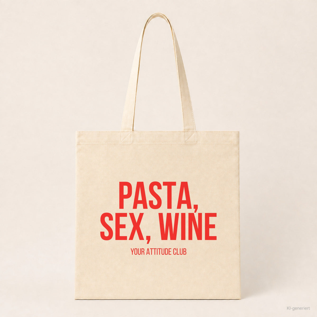 Pasta, sex, wine – Stoffbeutel mit Spruch beige, Produktansicht