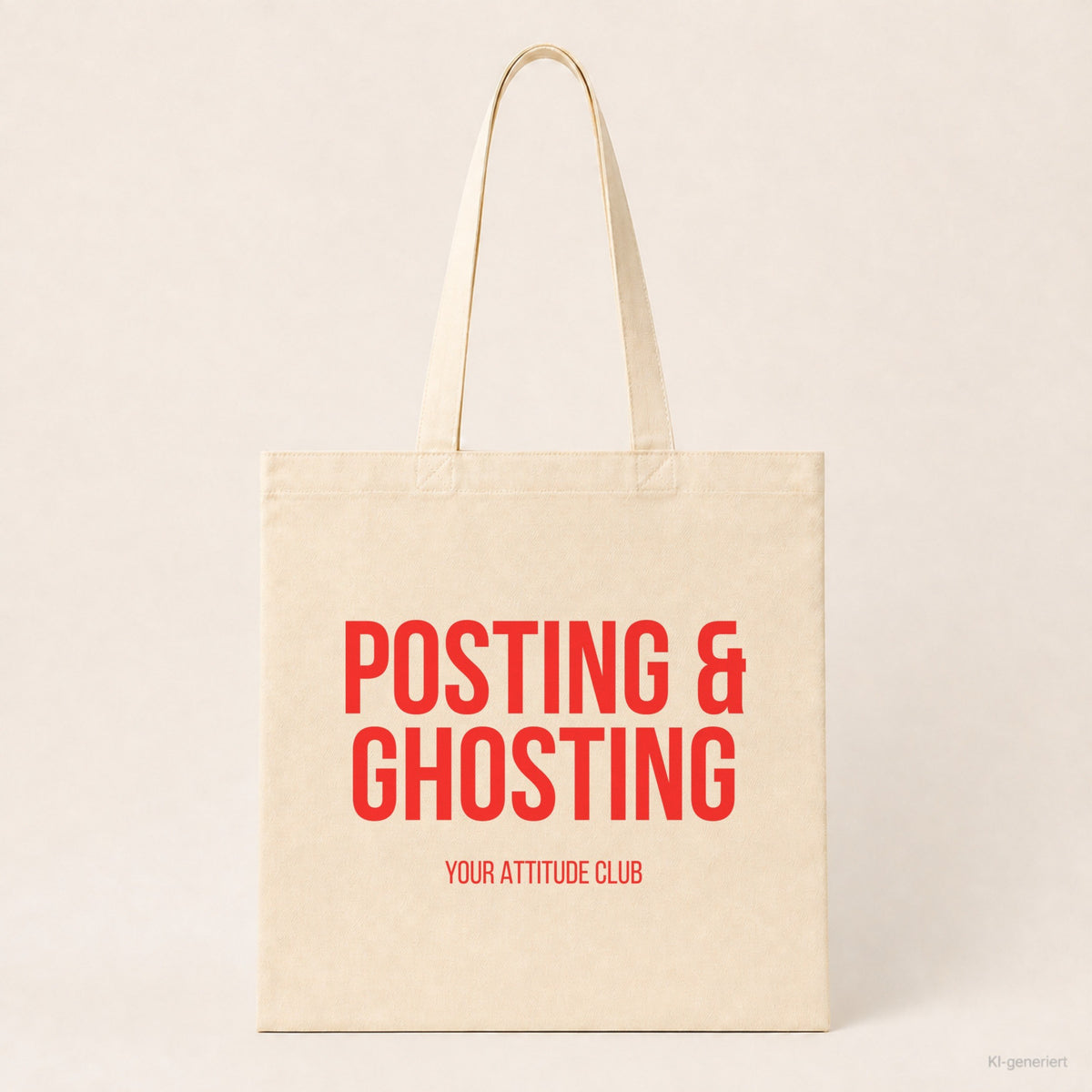 Posting & ghosting – Stoffbeutel mit Spruch beige, Produktansicht