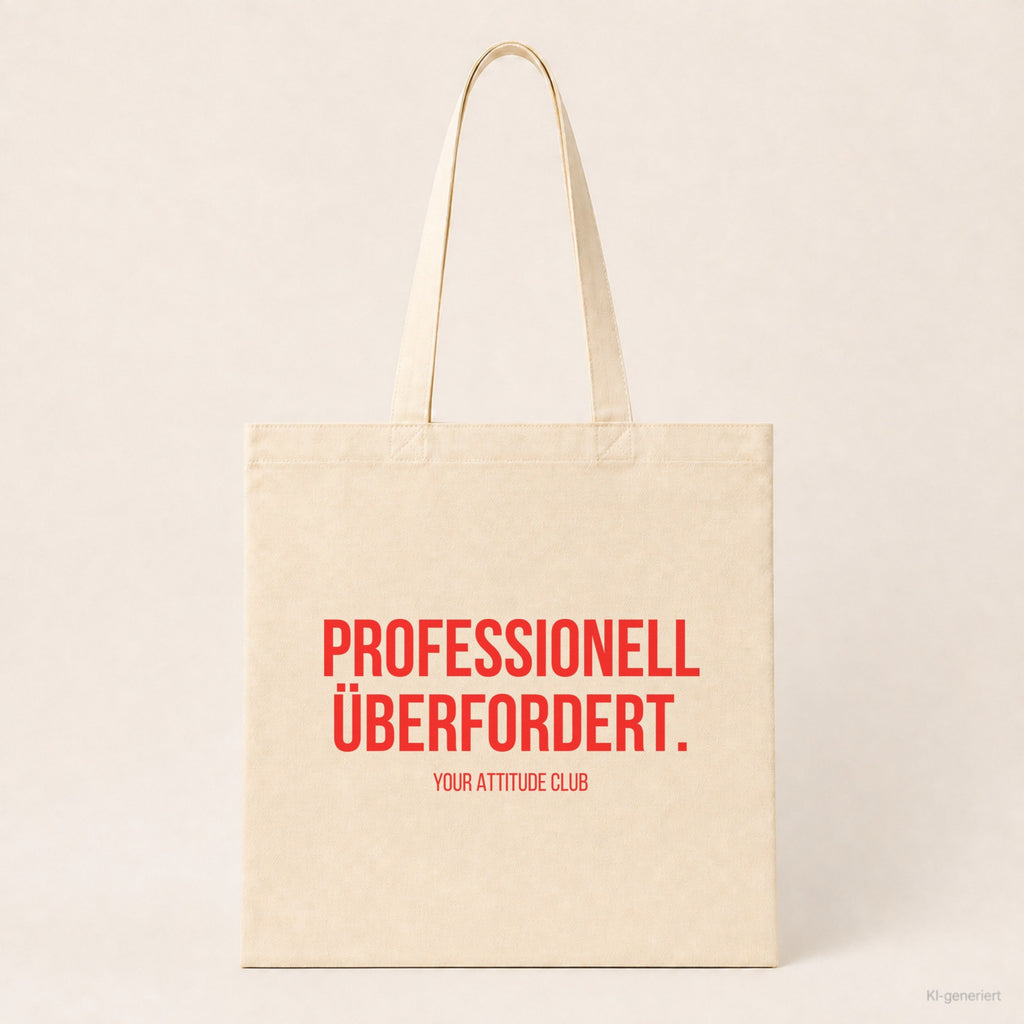 Professionell überfordert. – Stoffbeutel mit Spruch beige, Produktansicht