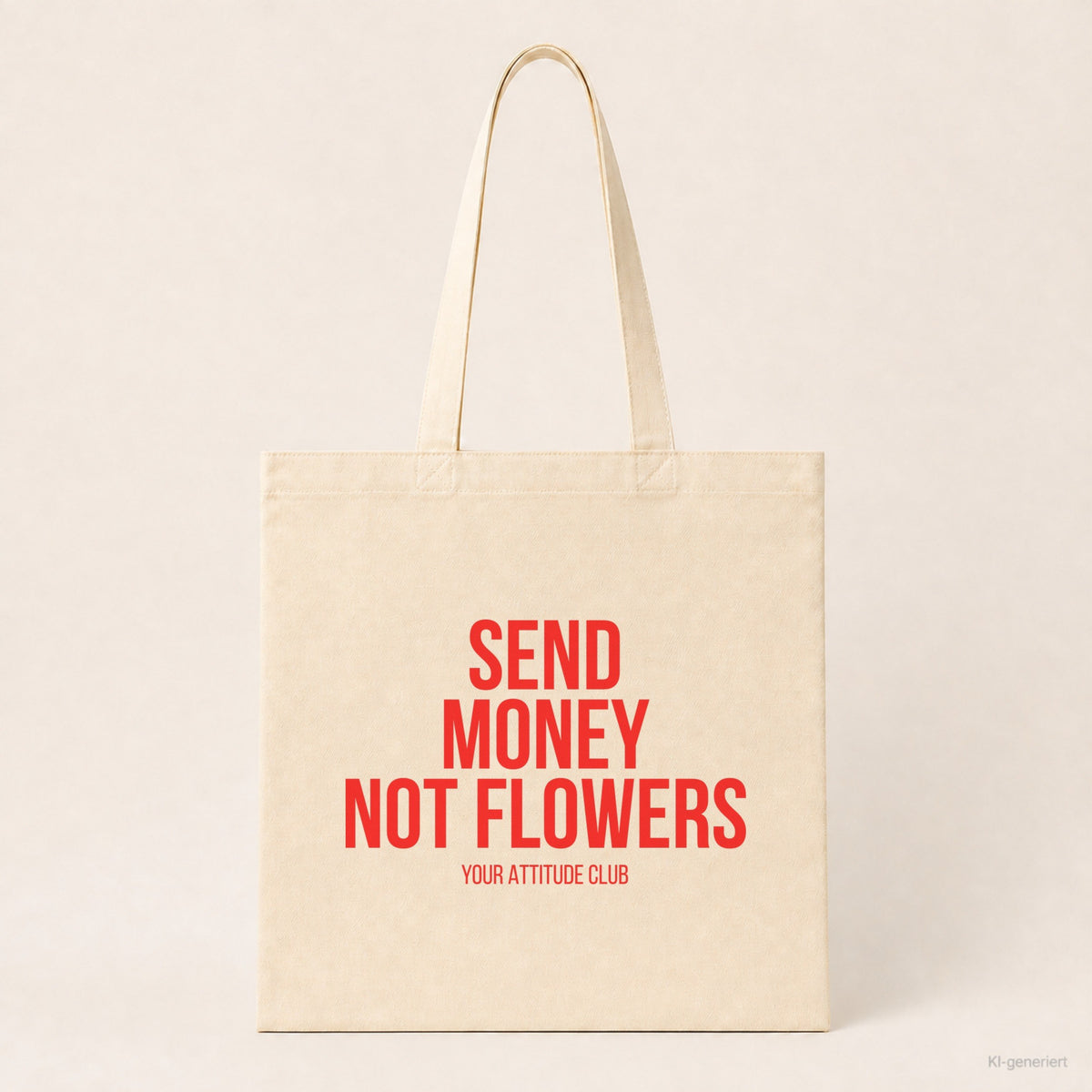 Send money not flowers – Stoffbeutel mit Spruch beige, Produktansicht