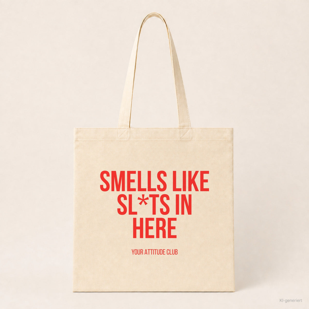 Smells like sl*ts in here – Stoffbeutel mit Spruch beige, Produktansicht