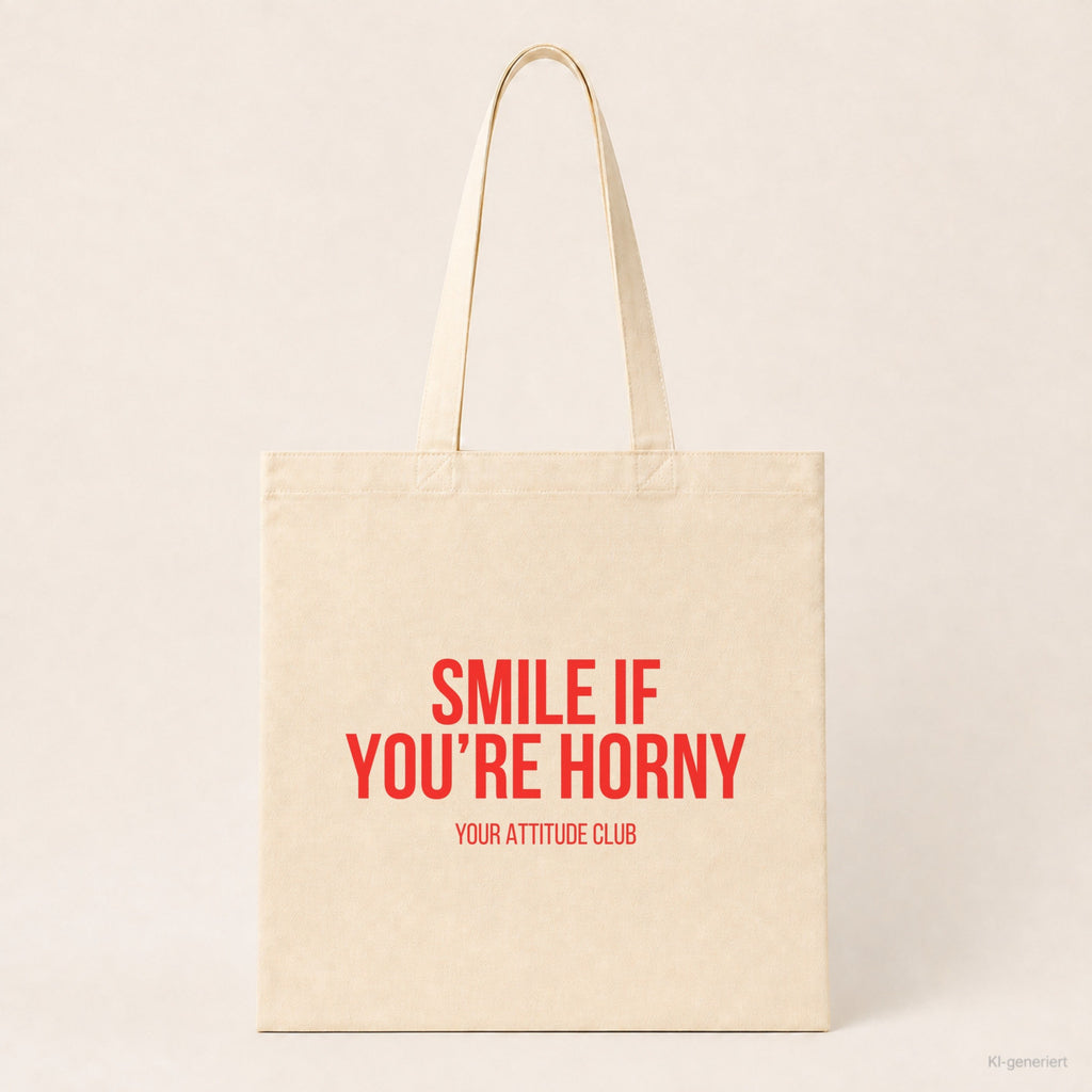 Smile if you’re horny – Stoffbeutel mit Spruch beige, Produktansicht