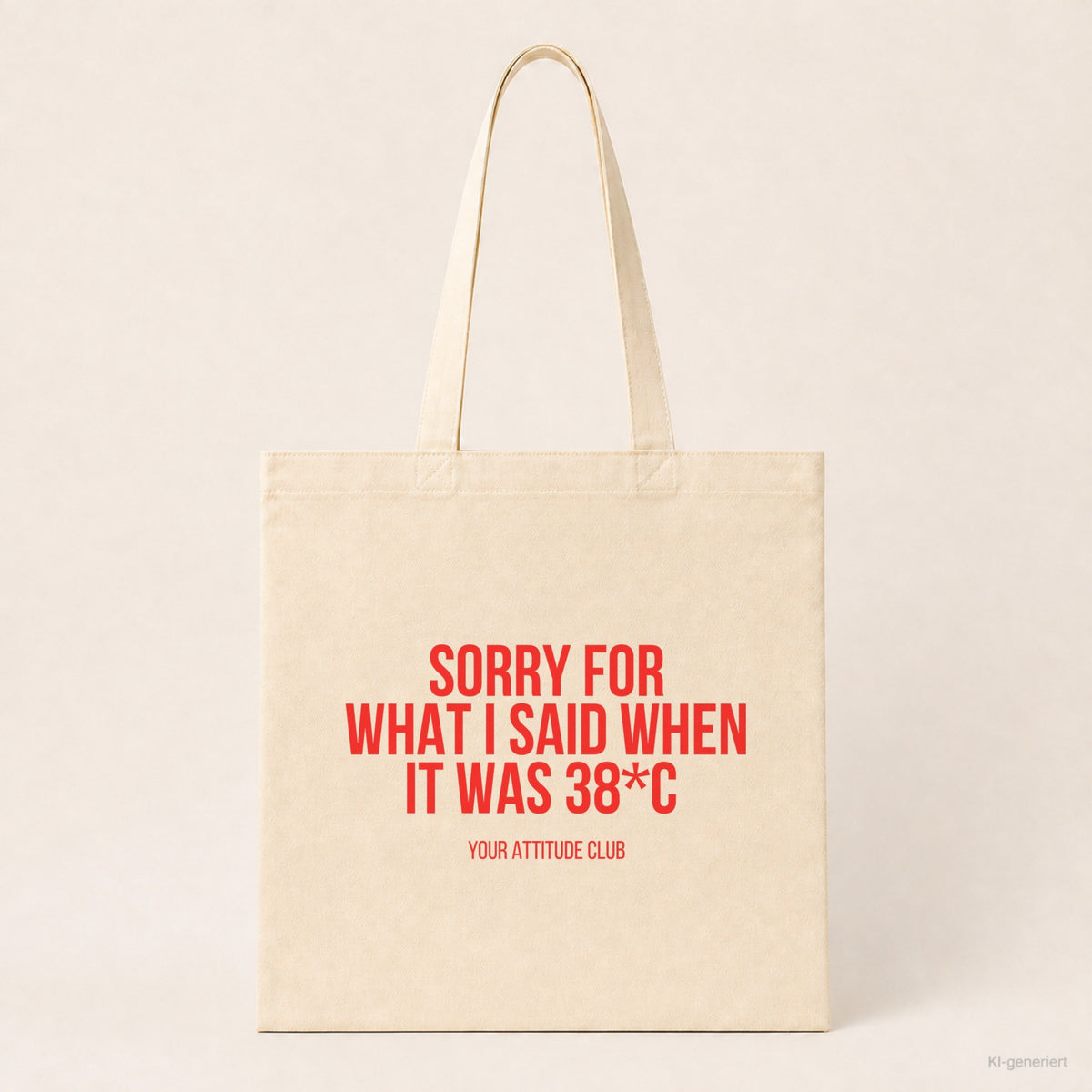 Sorry for what I said when it was 38*C – Stoffbeutel mit Spruch beige, Produktansicht