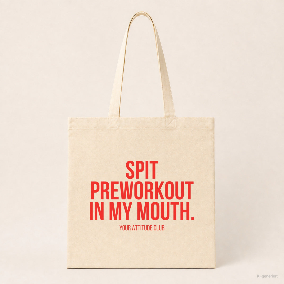 Spit preworkout in my mouth. – Stoffbeutel mit Spruch beige, Produktansicht