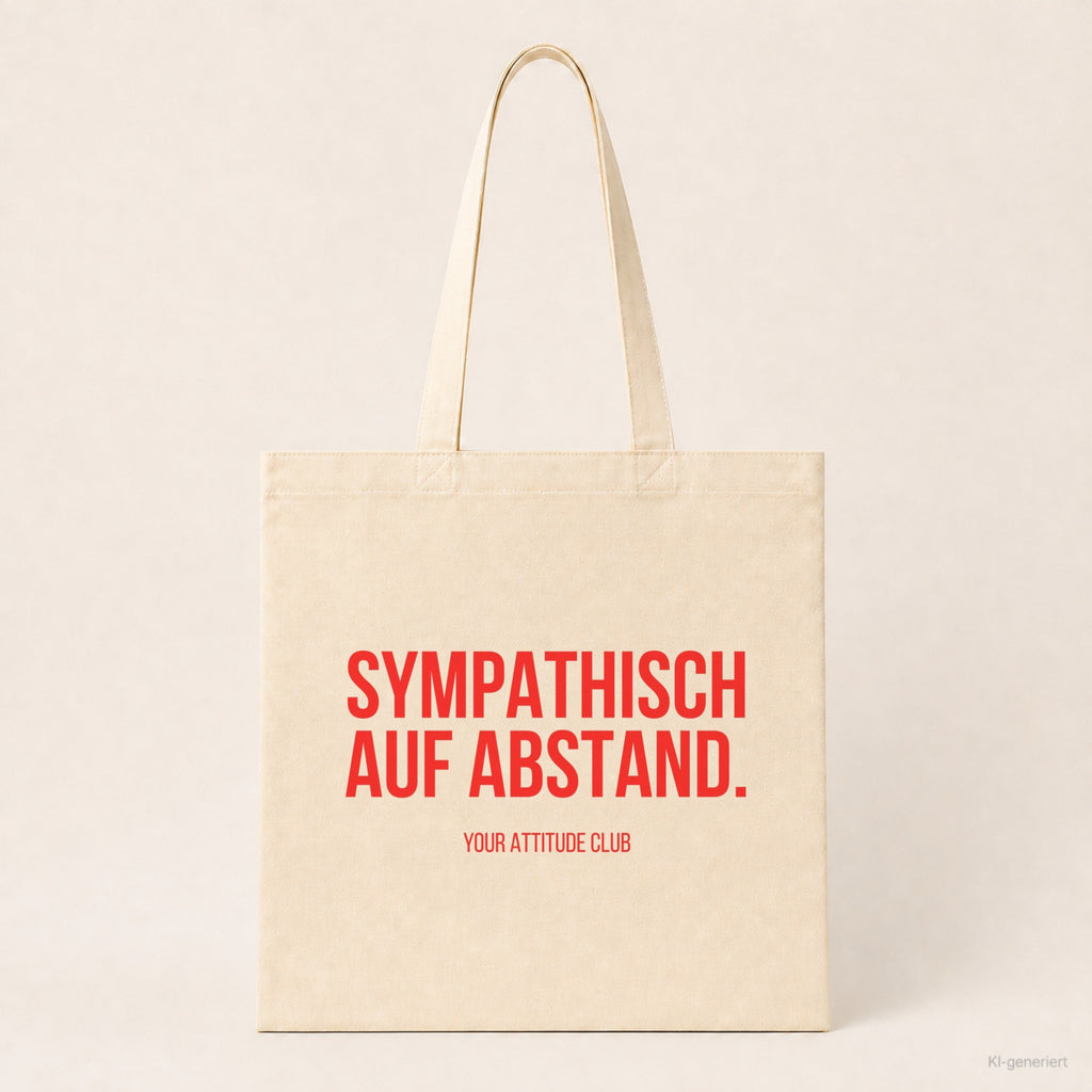 Sympathisch auf Abstand. – Stoffbeutel mit Spruch beige, Produktansicht