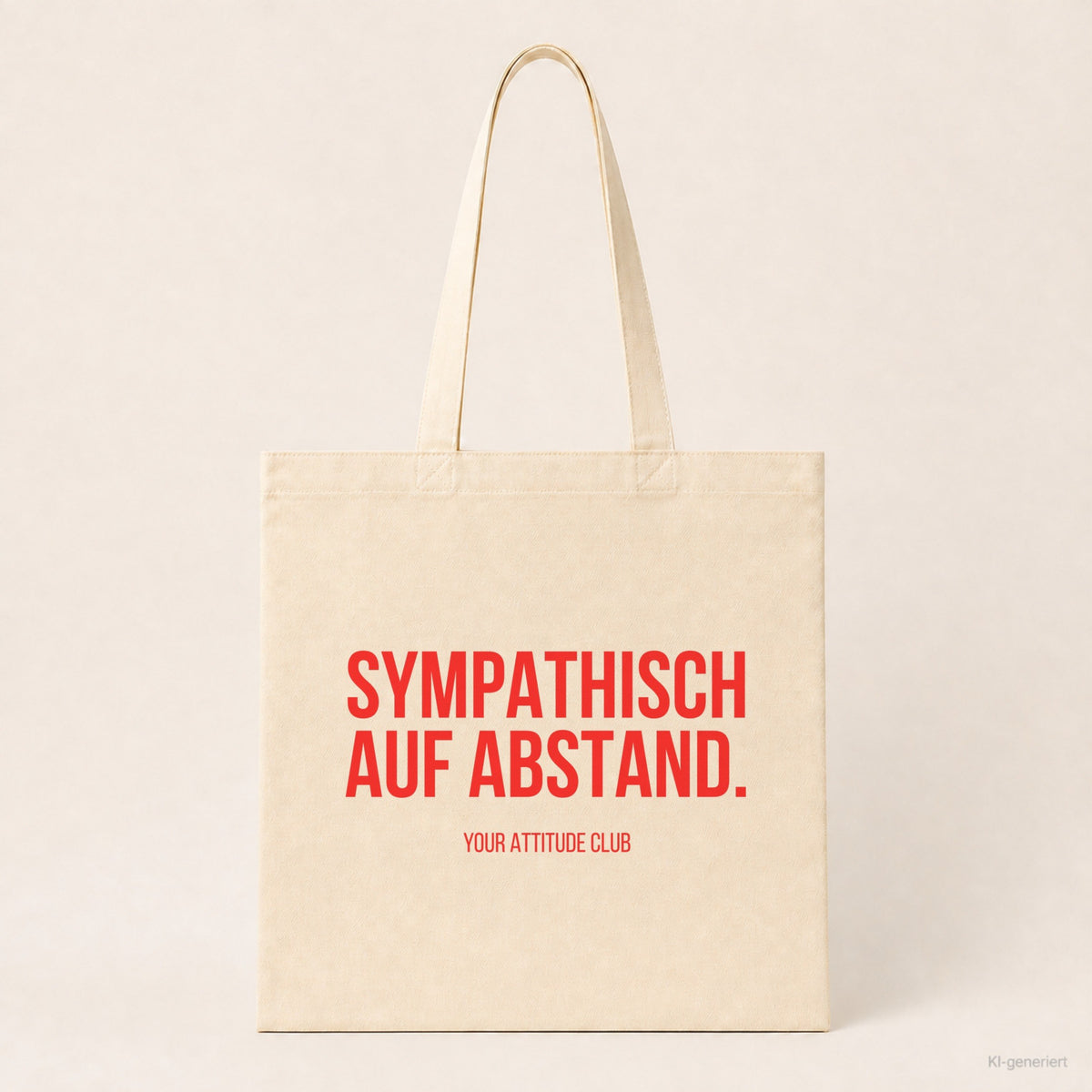 Sympathisch auf Abstand. – Stoffbeutel mit Spruch beige, Produktansicht