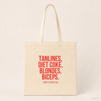 Tanlines, Diet Coke, blondes, biceps. – Stoffbeutel mit Spruch beige, Produktansicht
