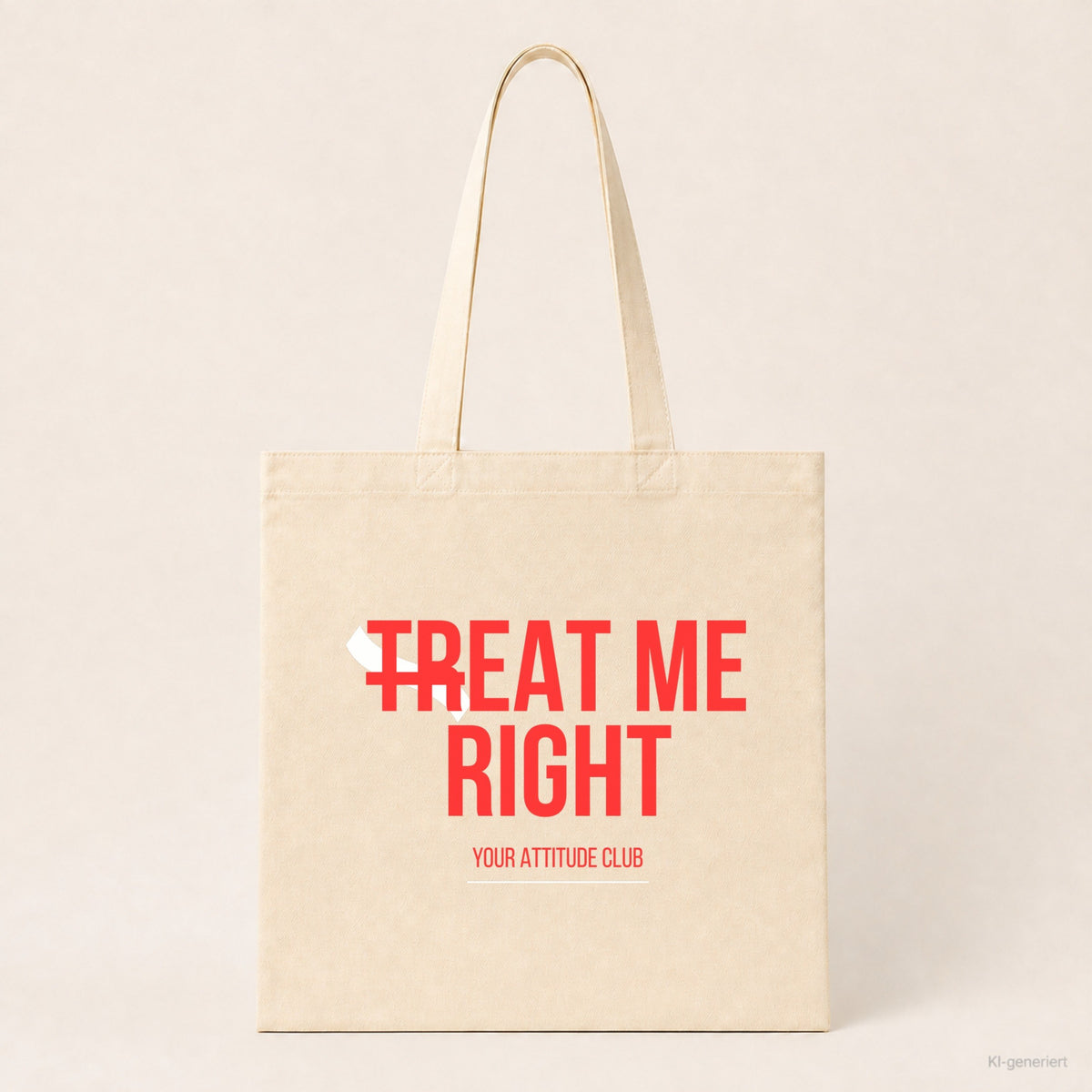 Treat me right – Stoffbeutel mit Spruch beige, Produktansicht