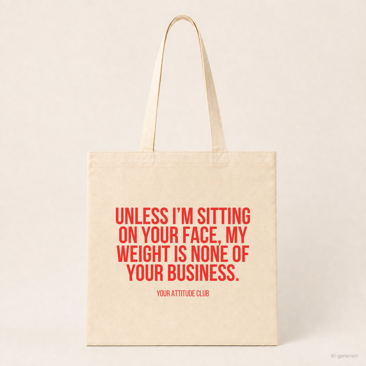 Unless I’m sitting on your face, my weight is none of your business. – Stoffbeutel mit Spruch beige, Produktansicht