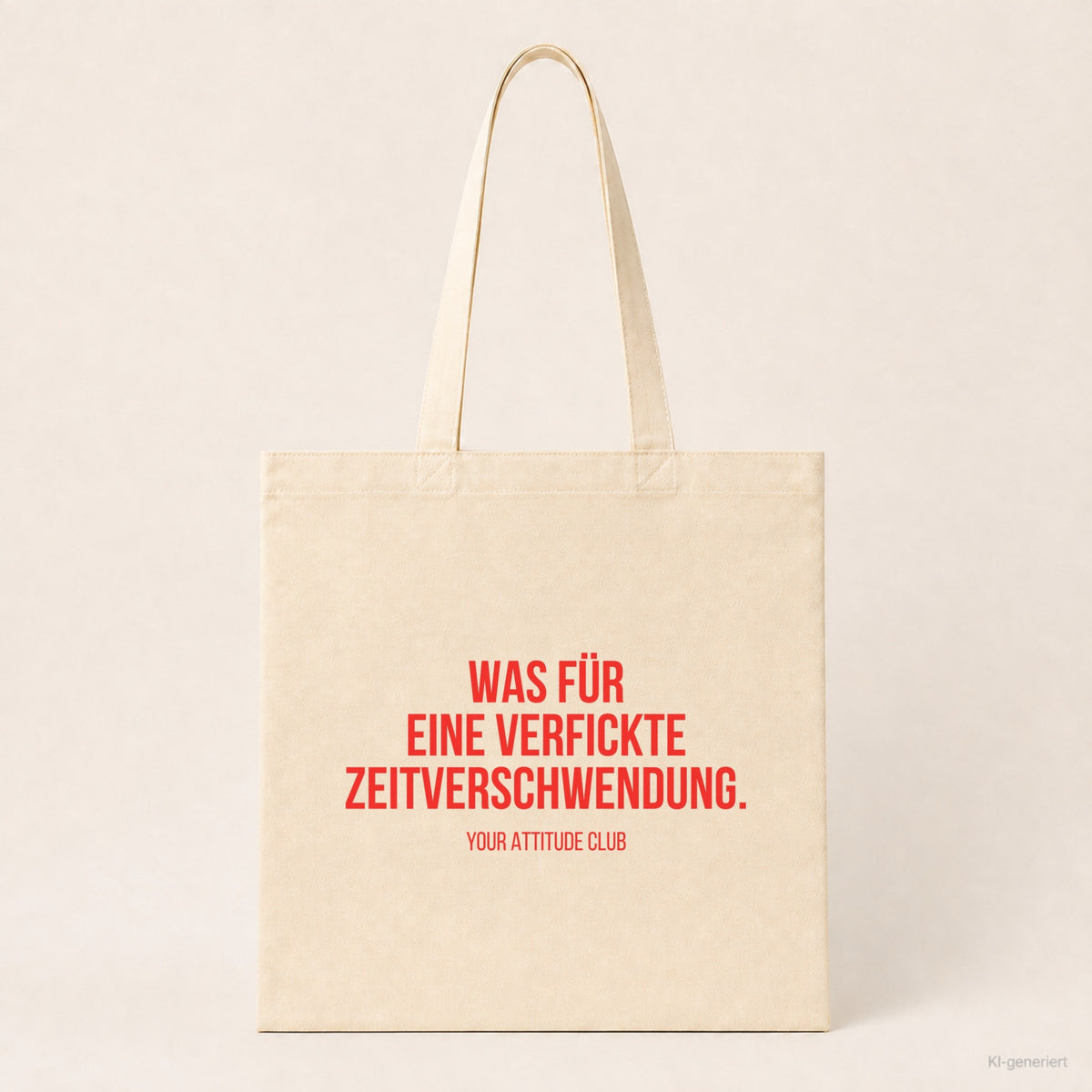 Was für eine verfickte Zeitverschwendung. – Stoffbeutel mit Spruch beige, Produktansicht