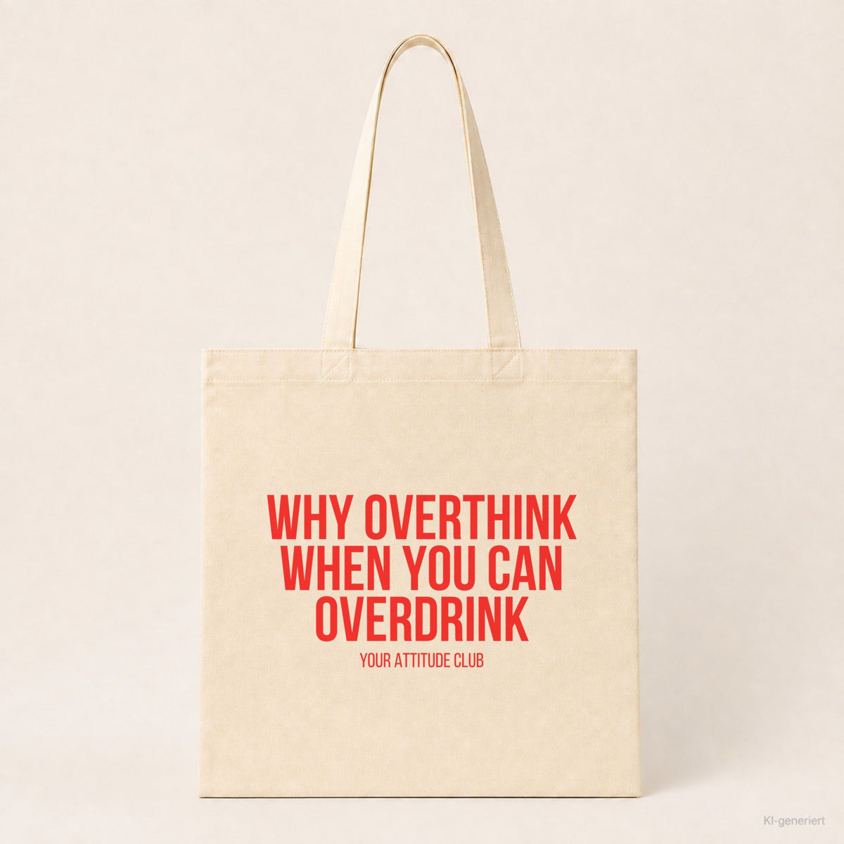 Why overthink when you can overdrink – Stoffbeutel mit Spruch beige, Produktansicht