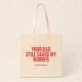 Your dad still saved my number – Stoffbeutel mit Spruch beige, Produktansicht