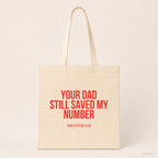 Your dad still saved my number – Stoffbeutel mit Spruch beige, Produktansicht
